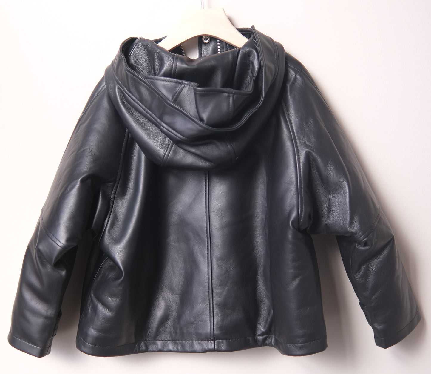 Hooded Leather and Duck down Jacket