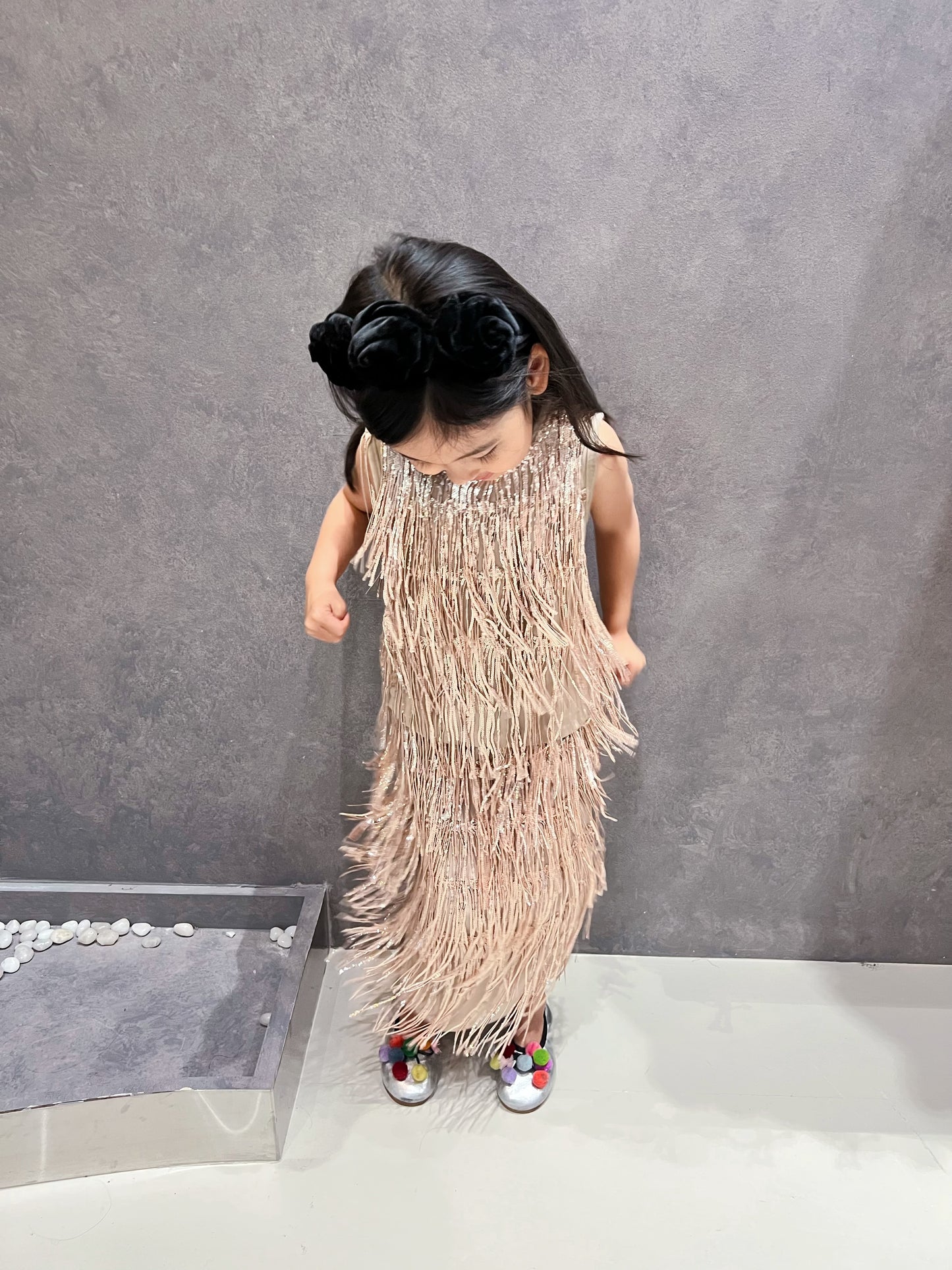 V&V Gold Fringe Top and Skirt Set