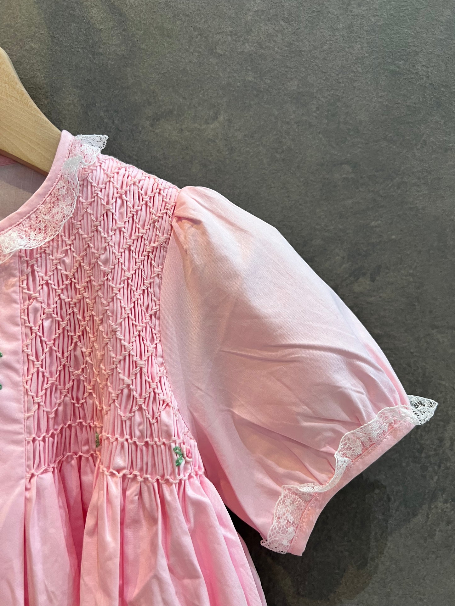 V&V Handmade Pink Smocking flower Dress