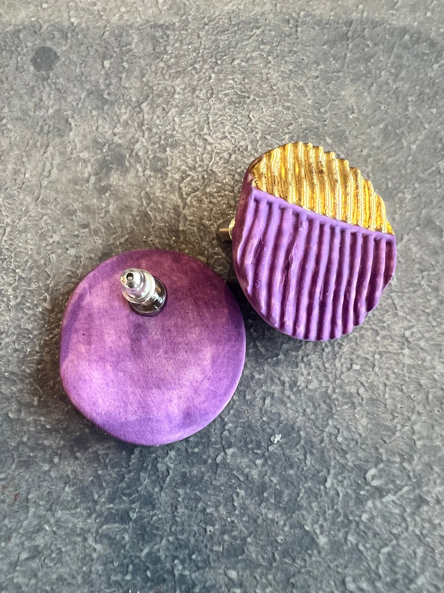 Ceramic Earrings purple and gold