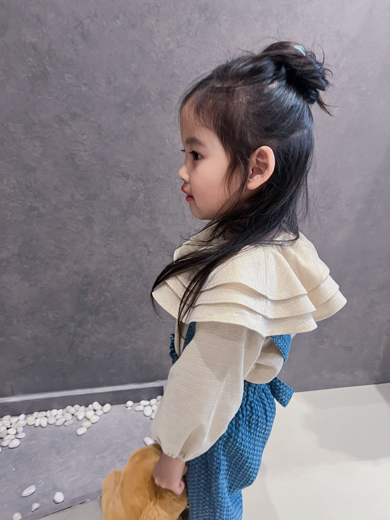 Washed Linen Shirt with Ruffle Collar