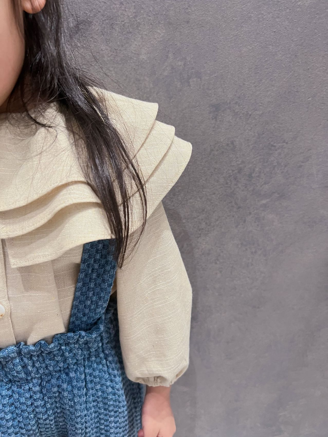 Washed Linen Shirt with Ruffle Collar