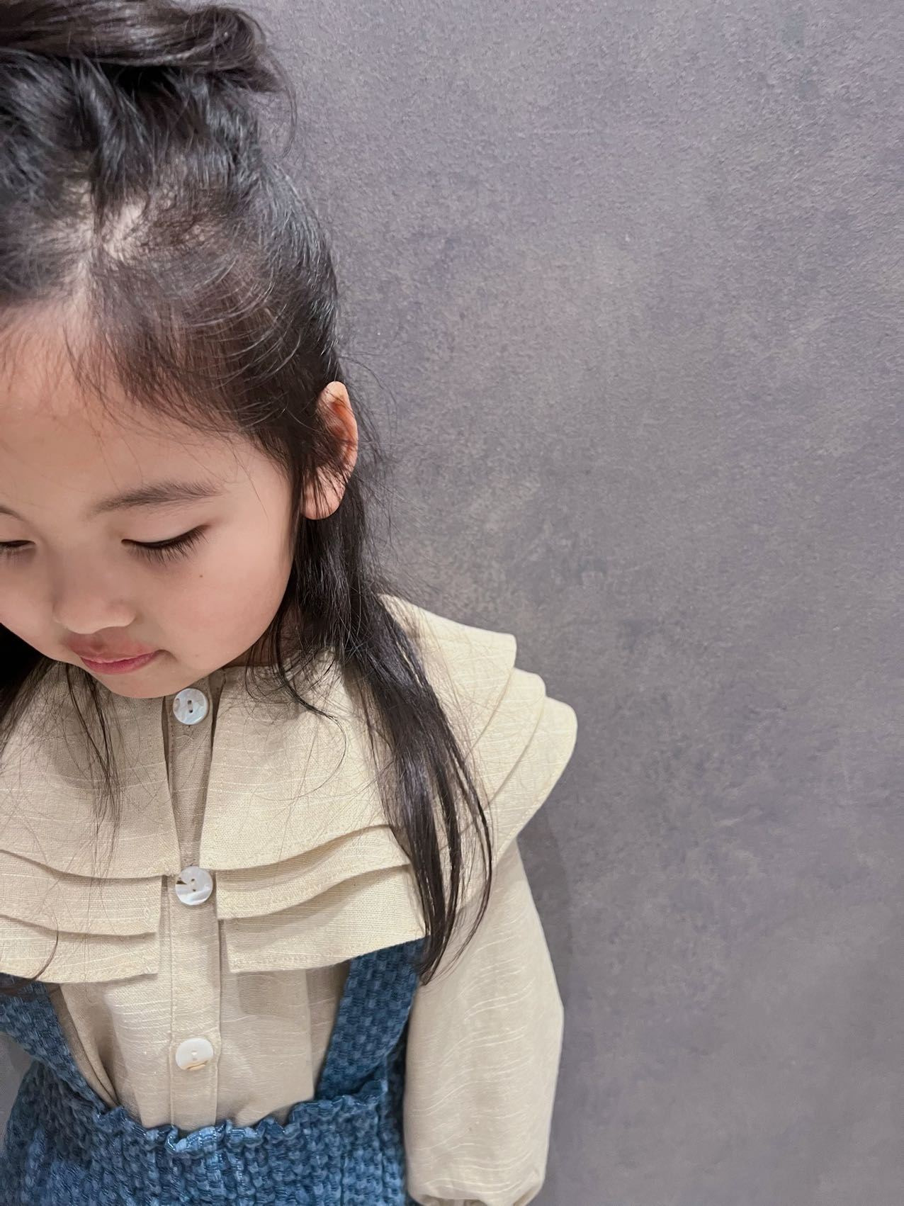 Washed Linen Shirt with Ruffle Collar
