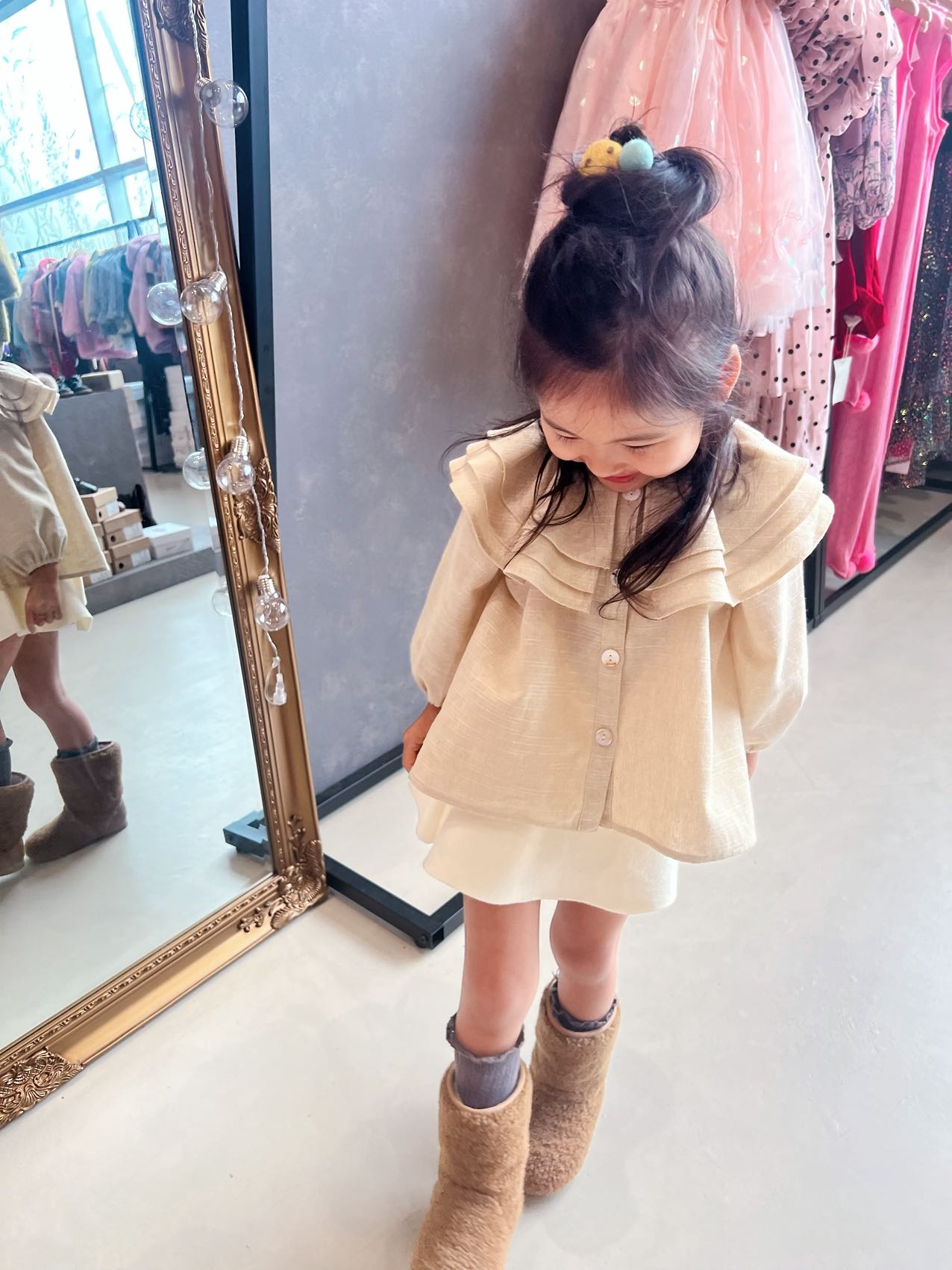 Washed Linen Shirt with Ruffle Collar