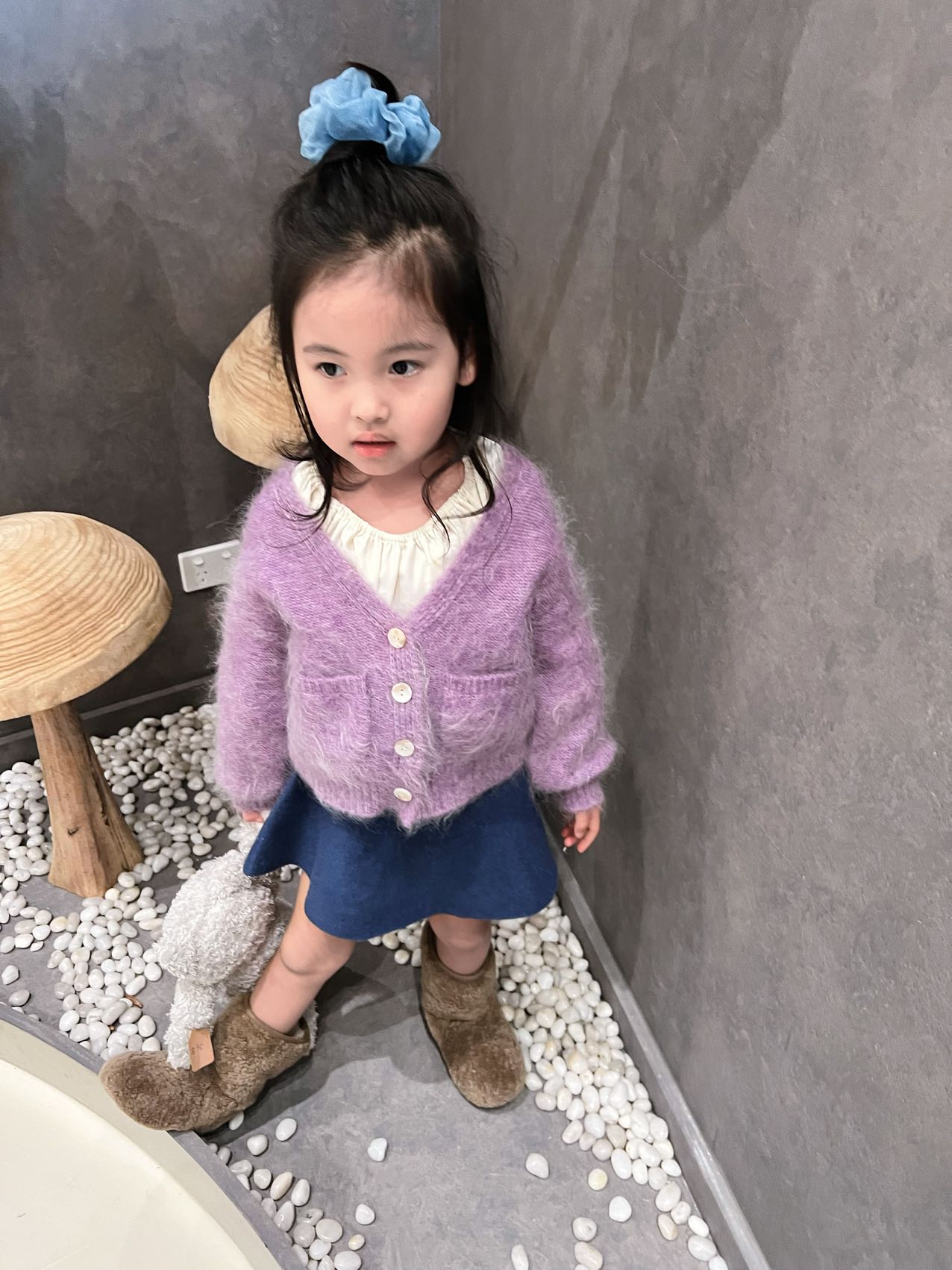 Cashmere and Wool Blended Purple cardigan