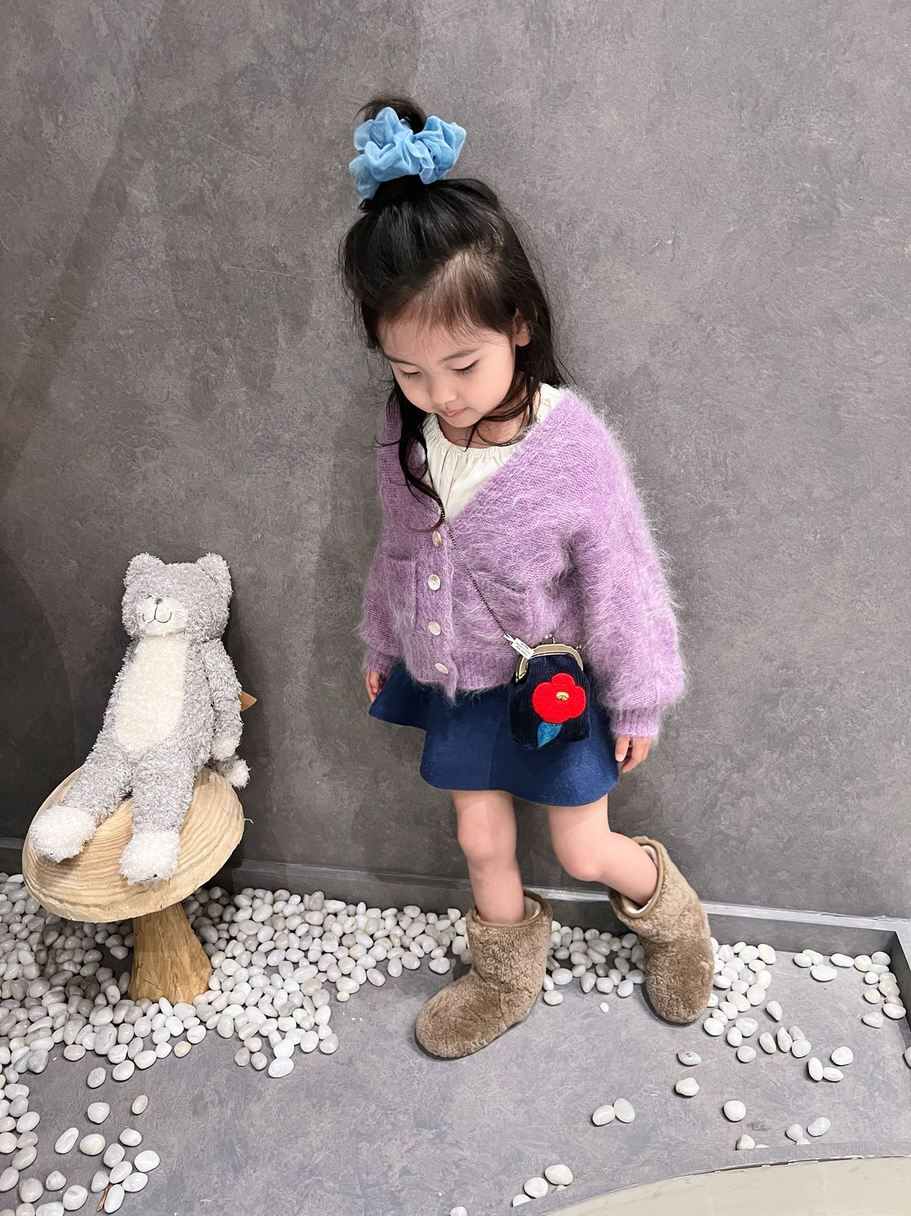 Cashmere and Wool Blended Purple cardigan