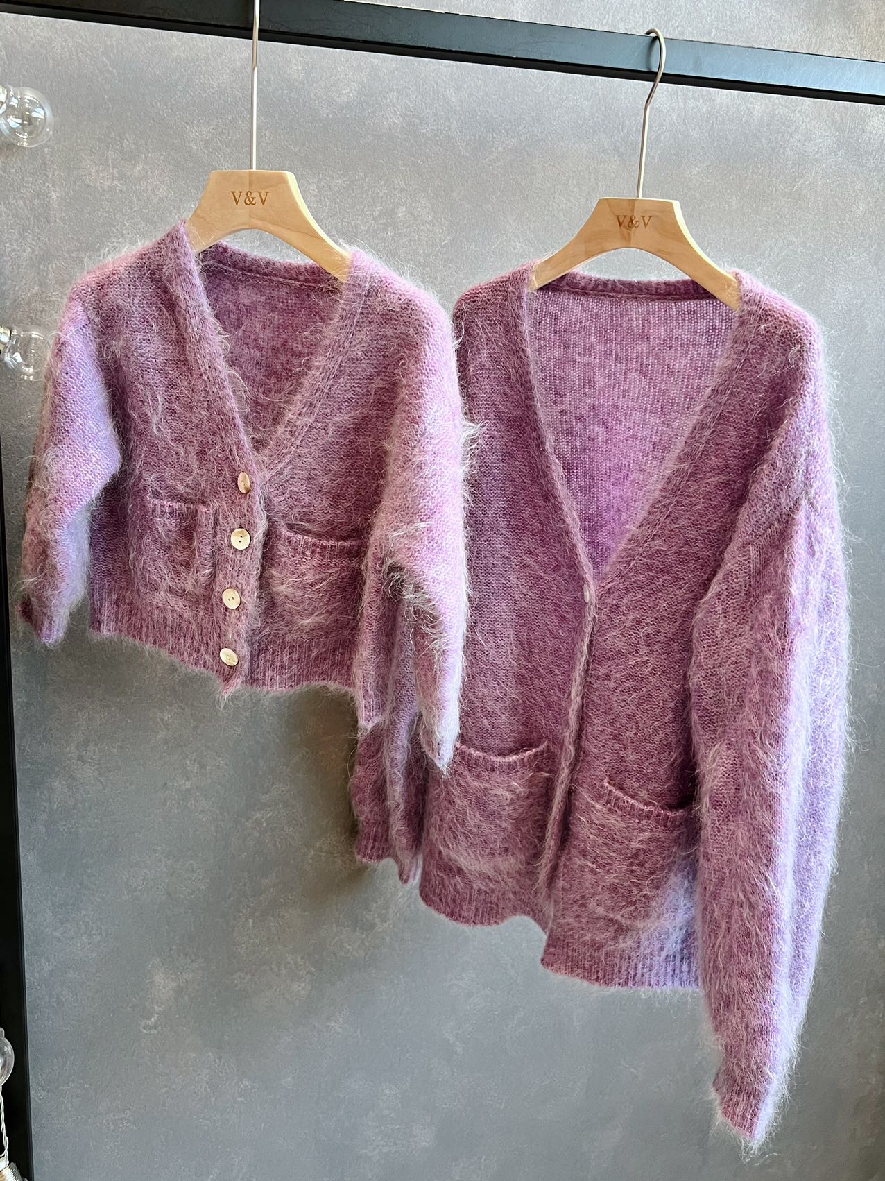Cashmere and Wool Blended Purple cardigan