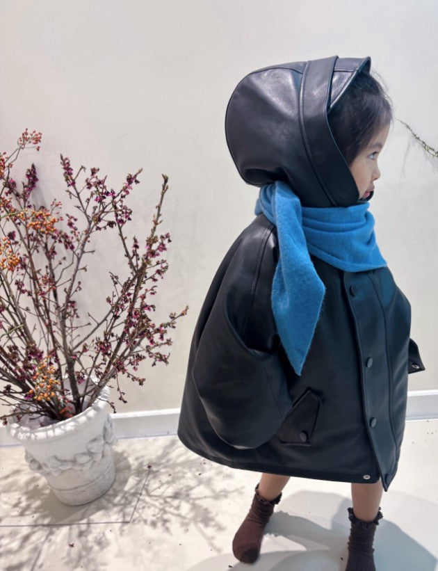 Hooded Leather and Duck down Jacket