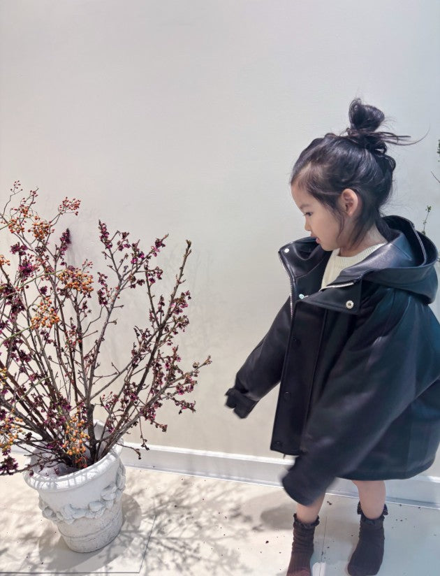 Hooded Leather and Duck down Jacket