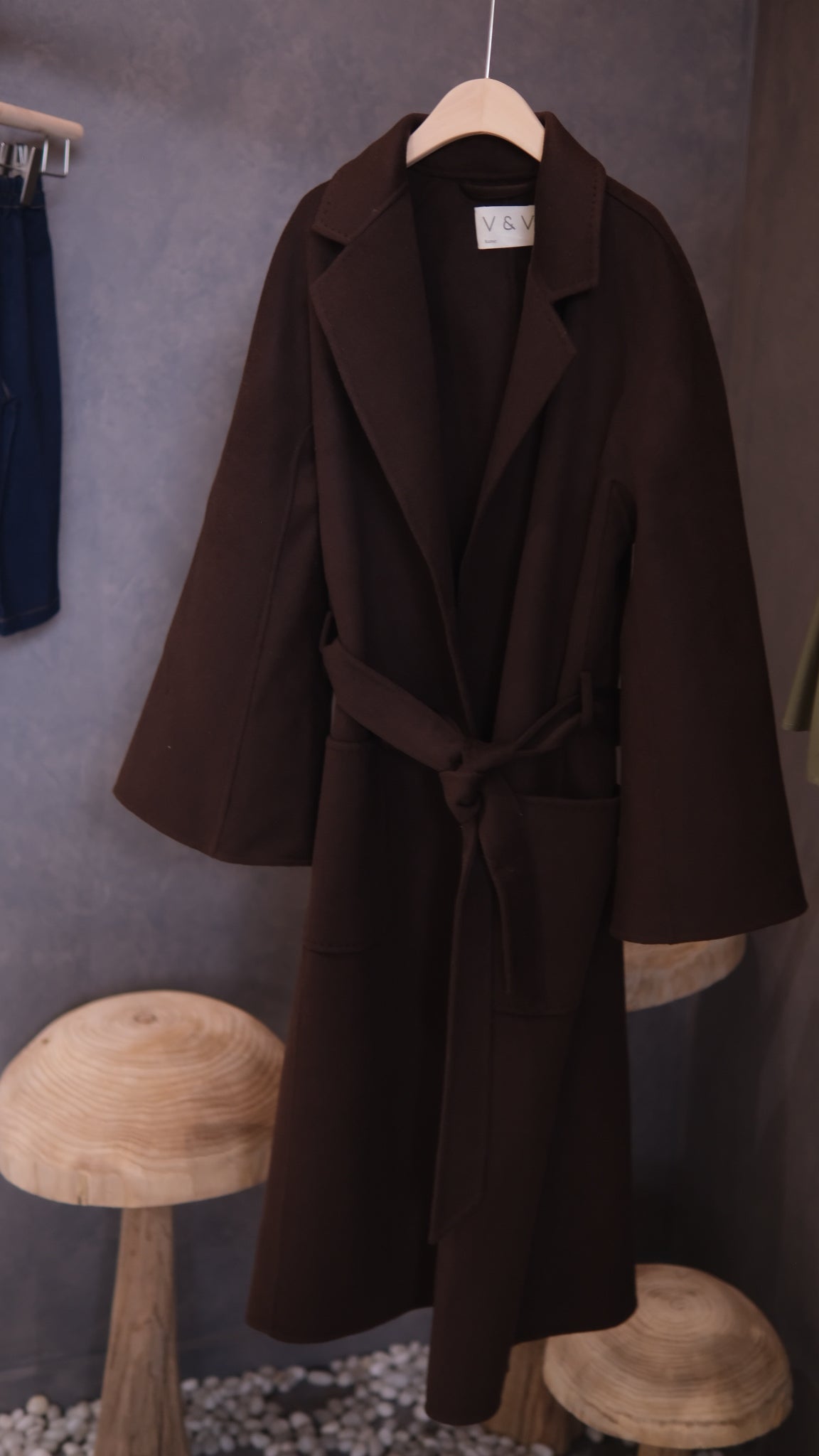 Belted cashmere Merino Wool hair coat