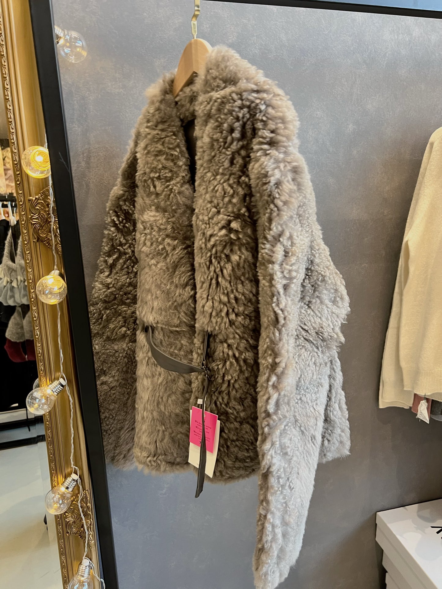 Real Shearling Coat with Belt