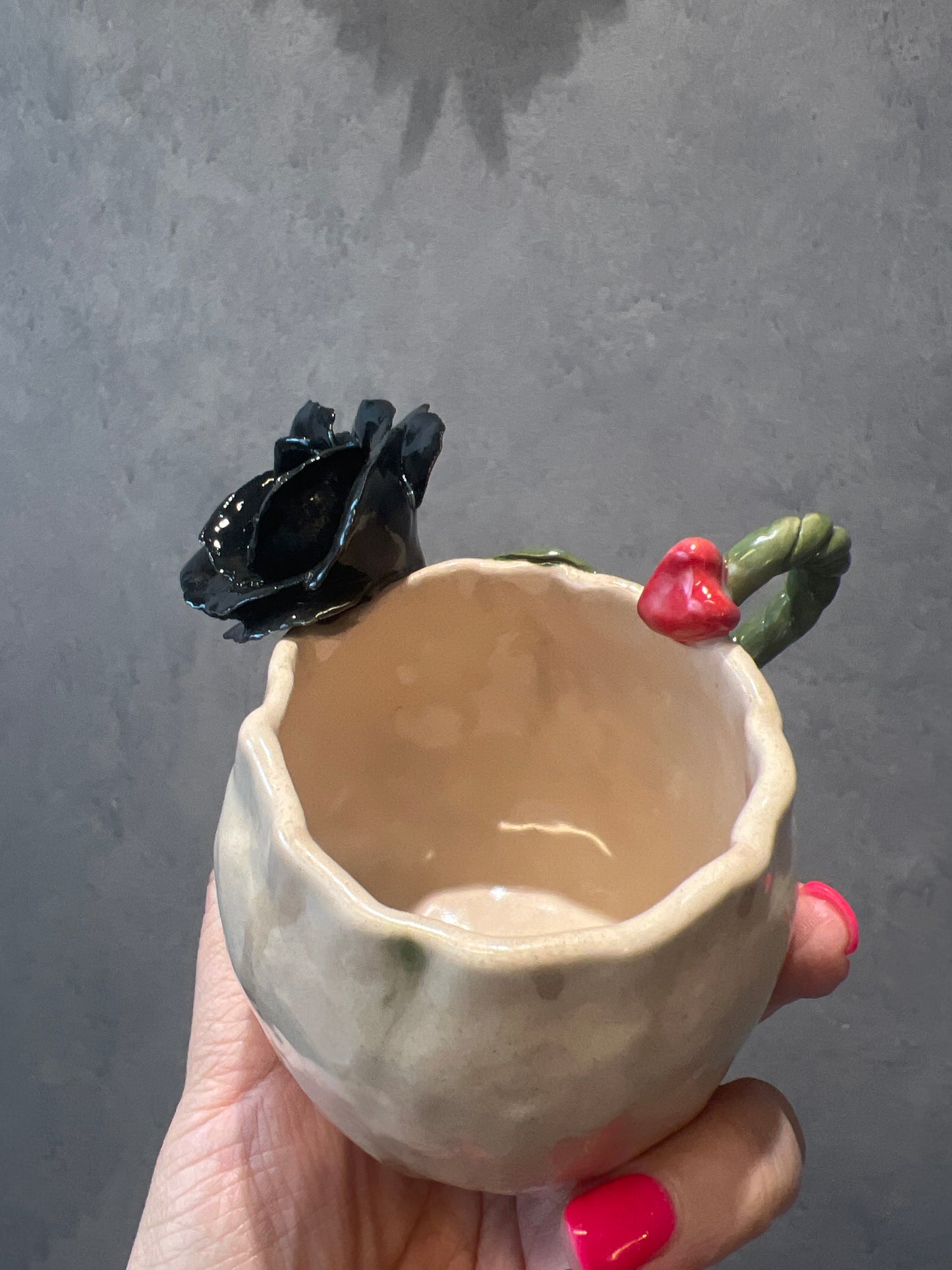 Black Rose with Loving Heart Handmade Mug