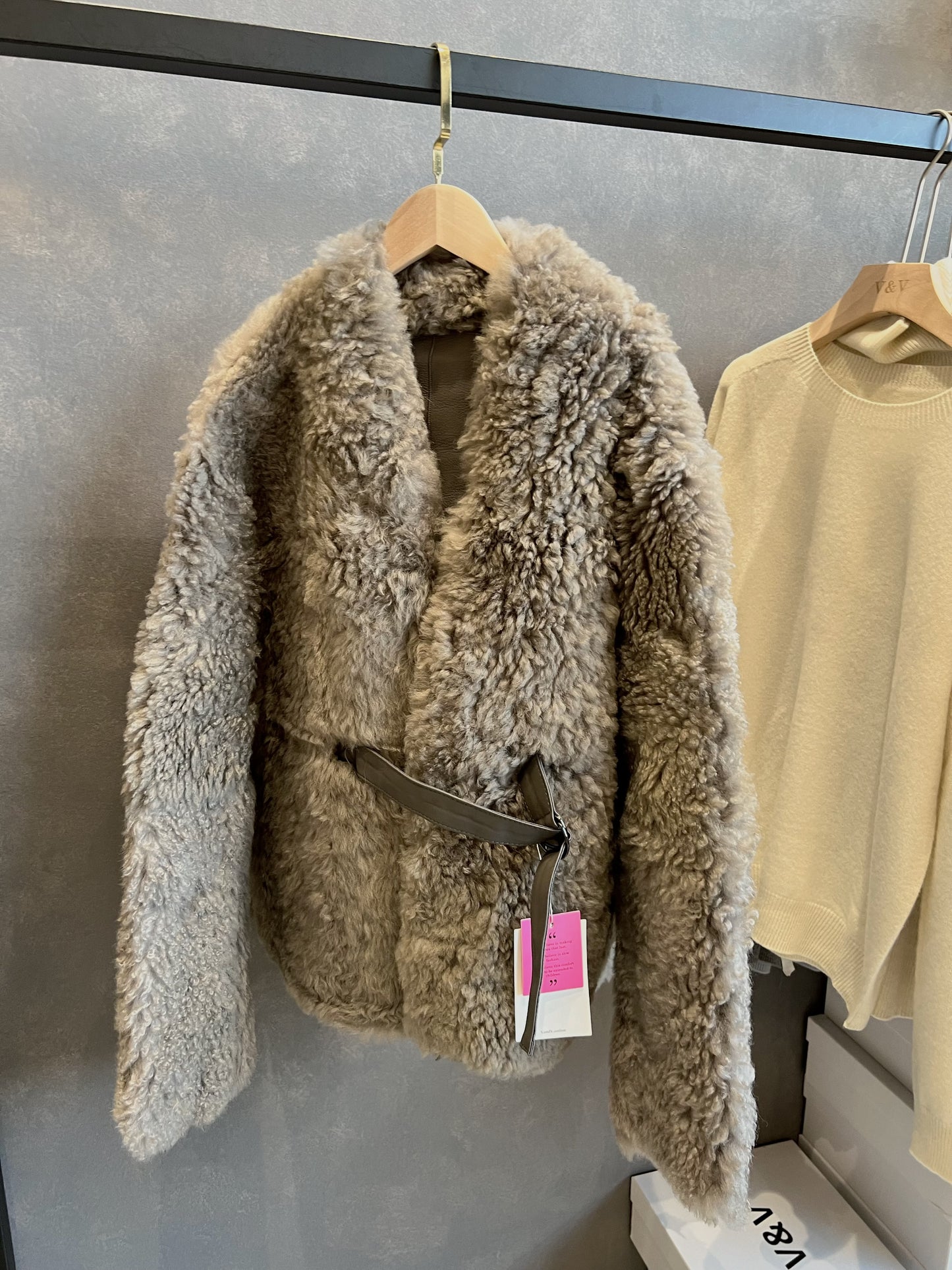 Real Shearling Coat with Belt