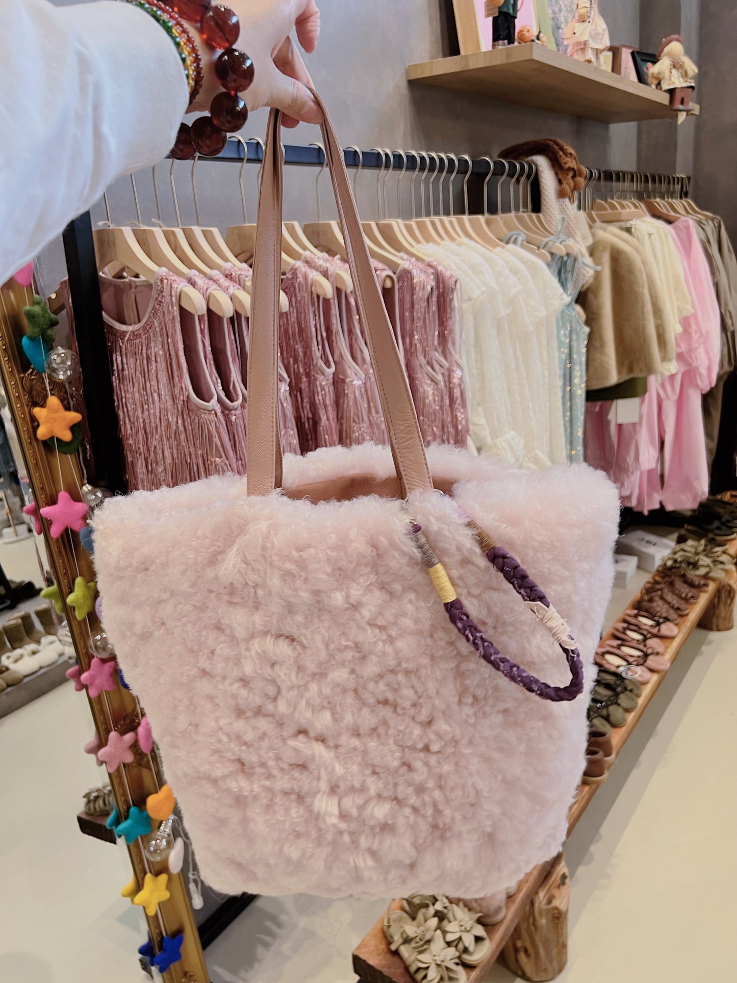 V&V Real Shearling Tote Bag