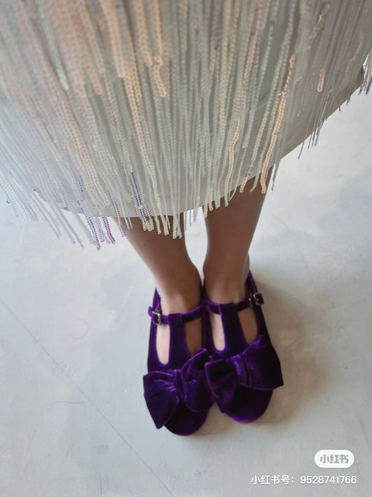 Purple Velvet Ballet T-Bar flats