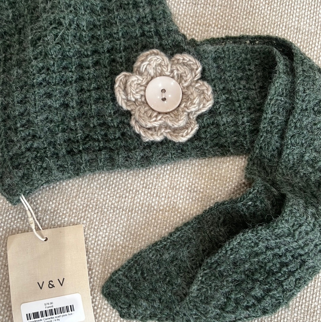 Handmade Camellia scarf pixie hat