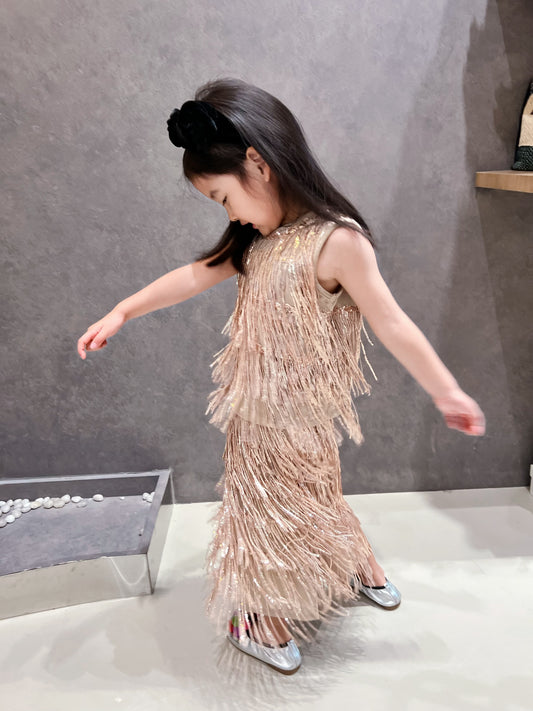 V&V Gold Fringe Top and Skirt Set