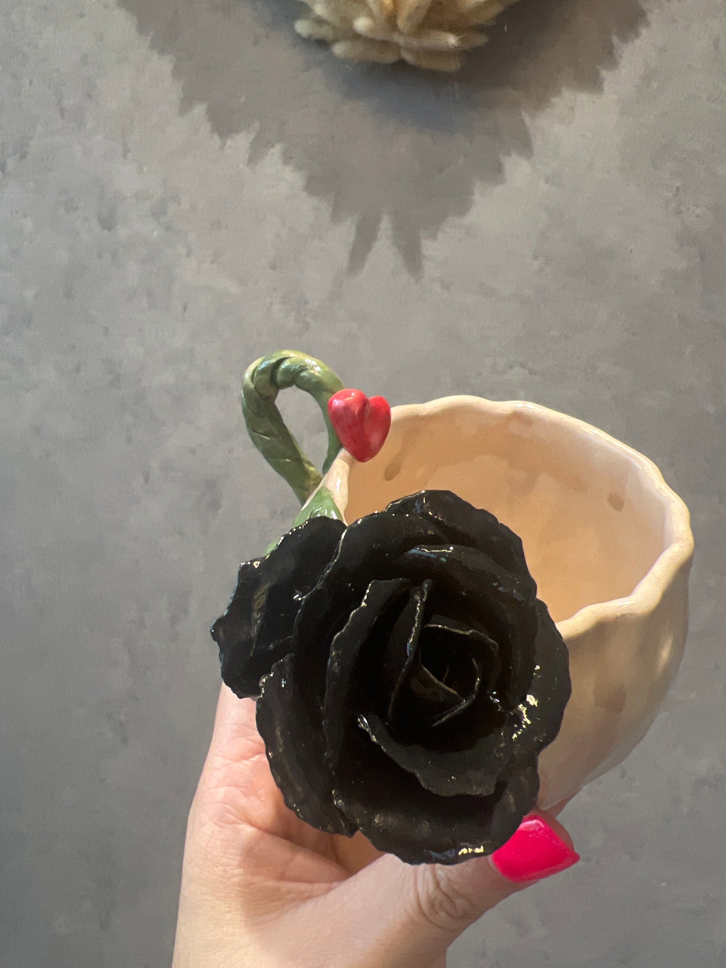 Black Rose with Loving Heart Handmade Mug