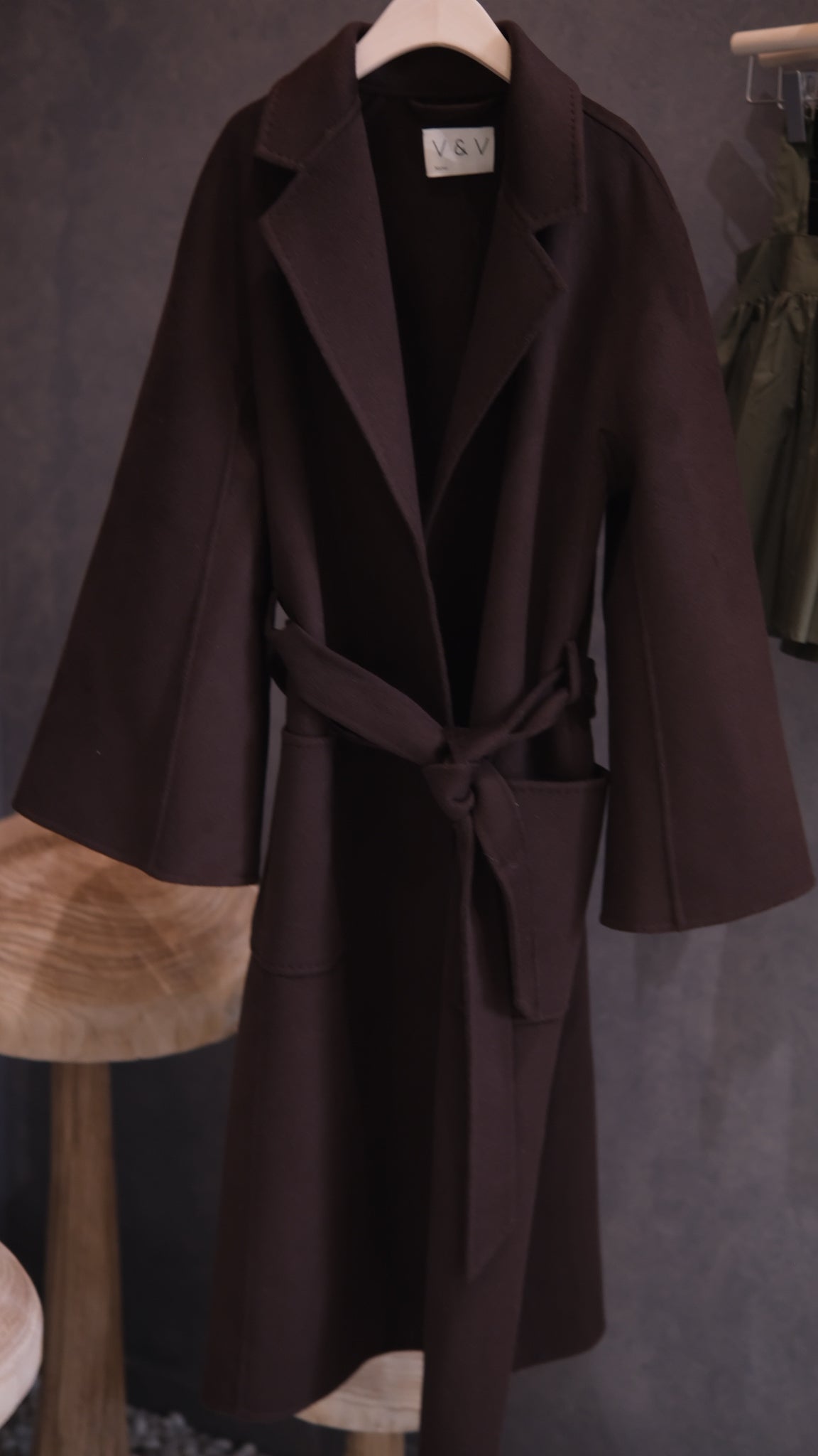 Belted cashmere Merino Wool hair coat