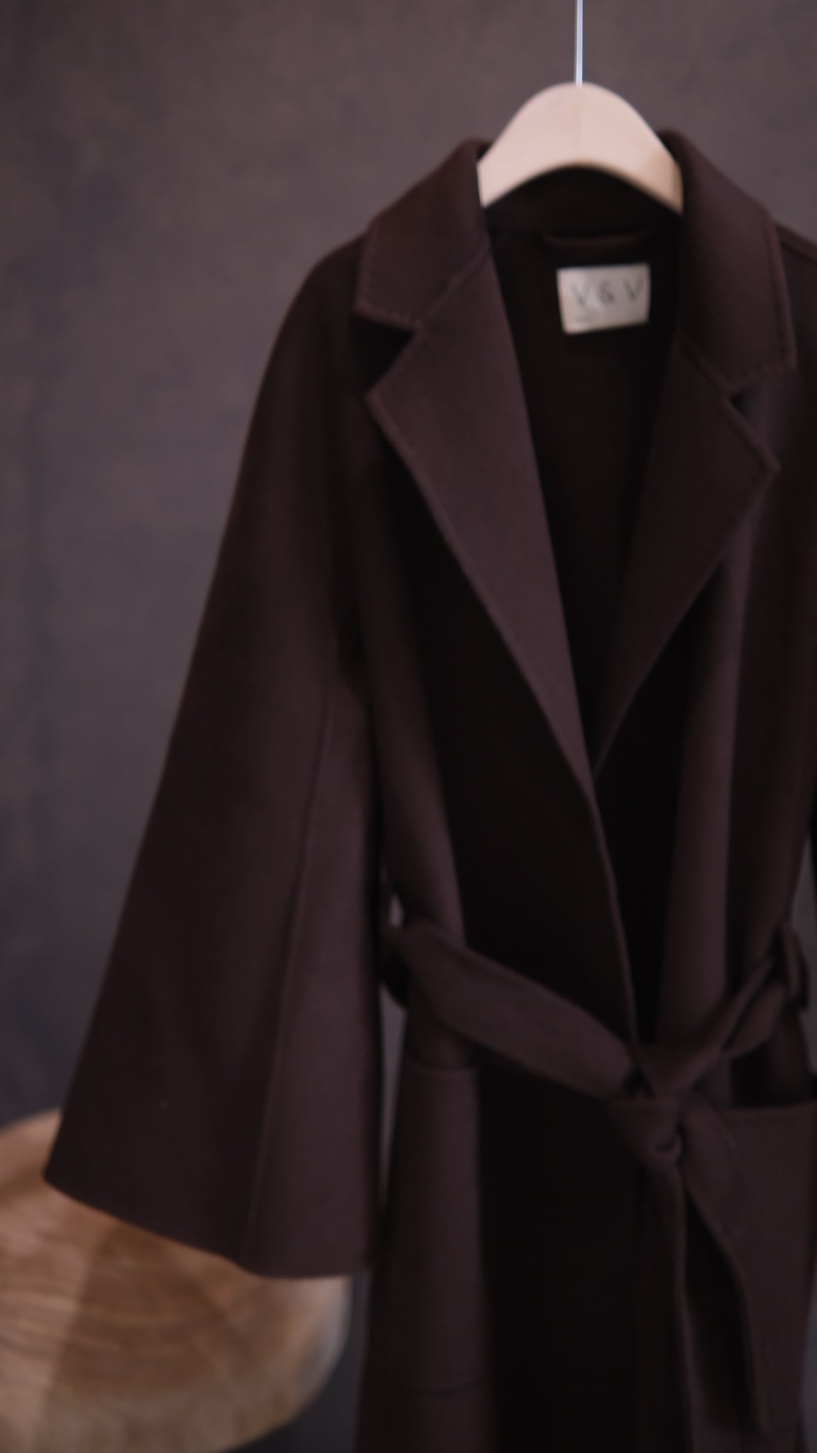 Belted cashmere Merino Wool hair coat