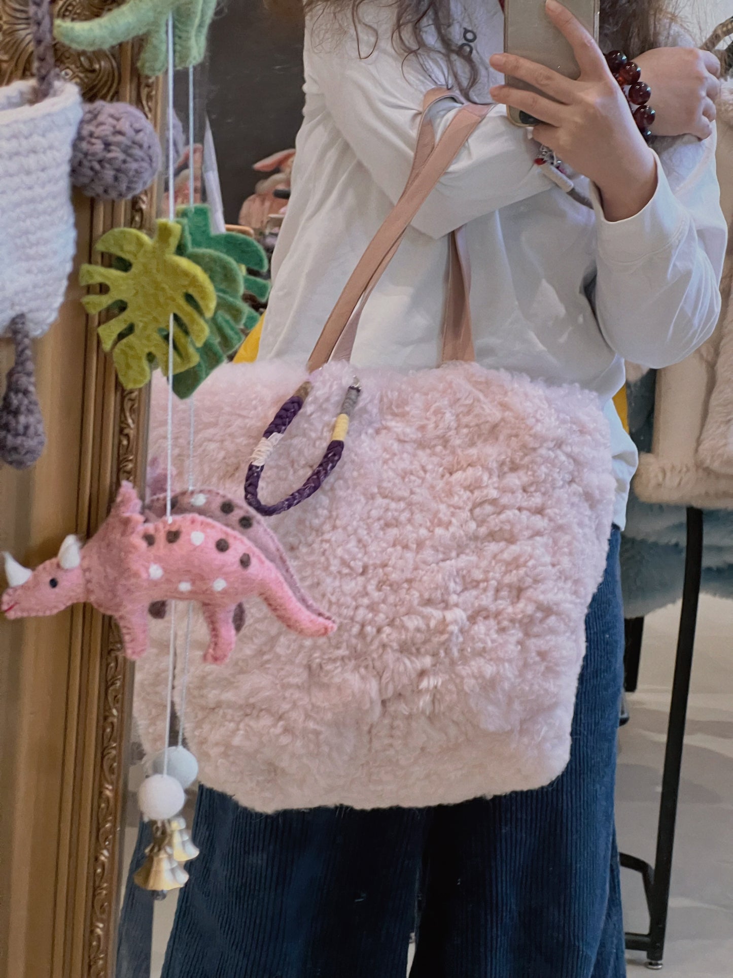 V&V Real Shearling Tote Bag