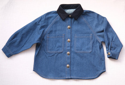 Velvet-trimmed vintage style denim shirt