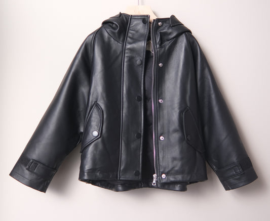Hooded Leather and Duck down Jacket
