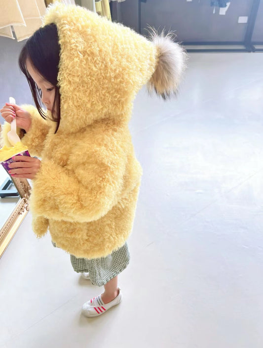 Yellow Pompom Fluffy Coat