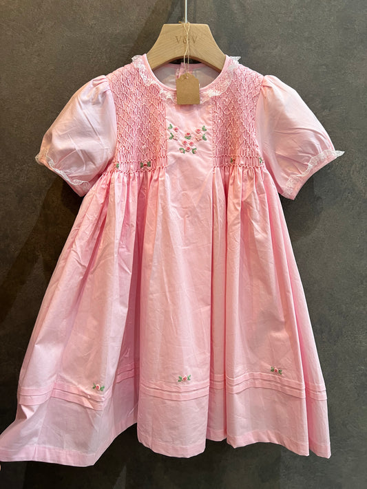 V&V Handmade Pink Smocking flower Dress