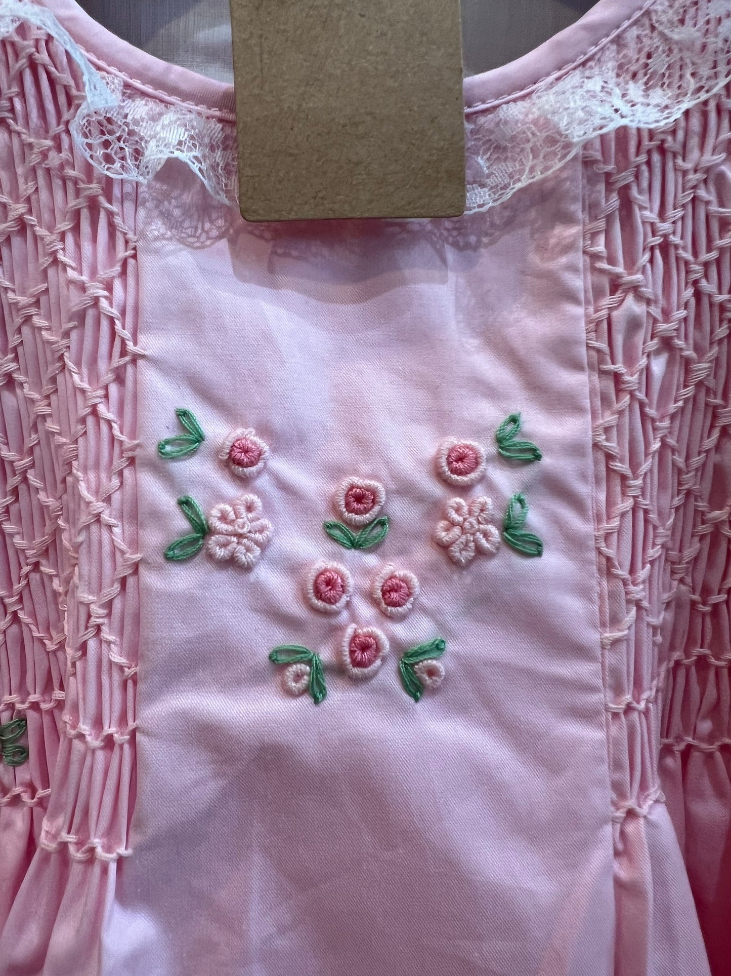 V&V Handmade Pink Smocking flower Dress