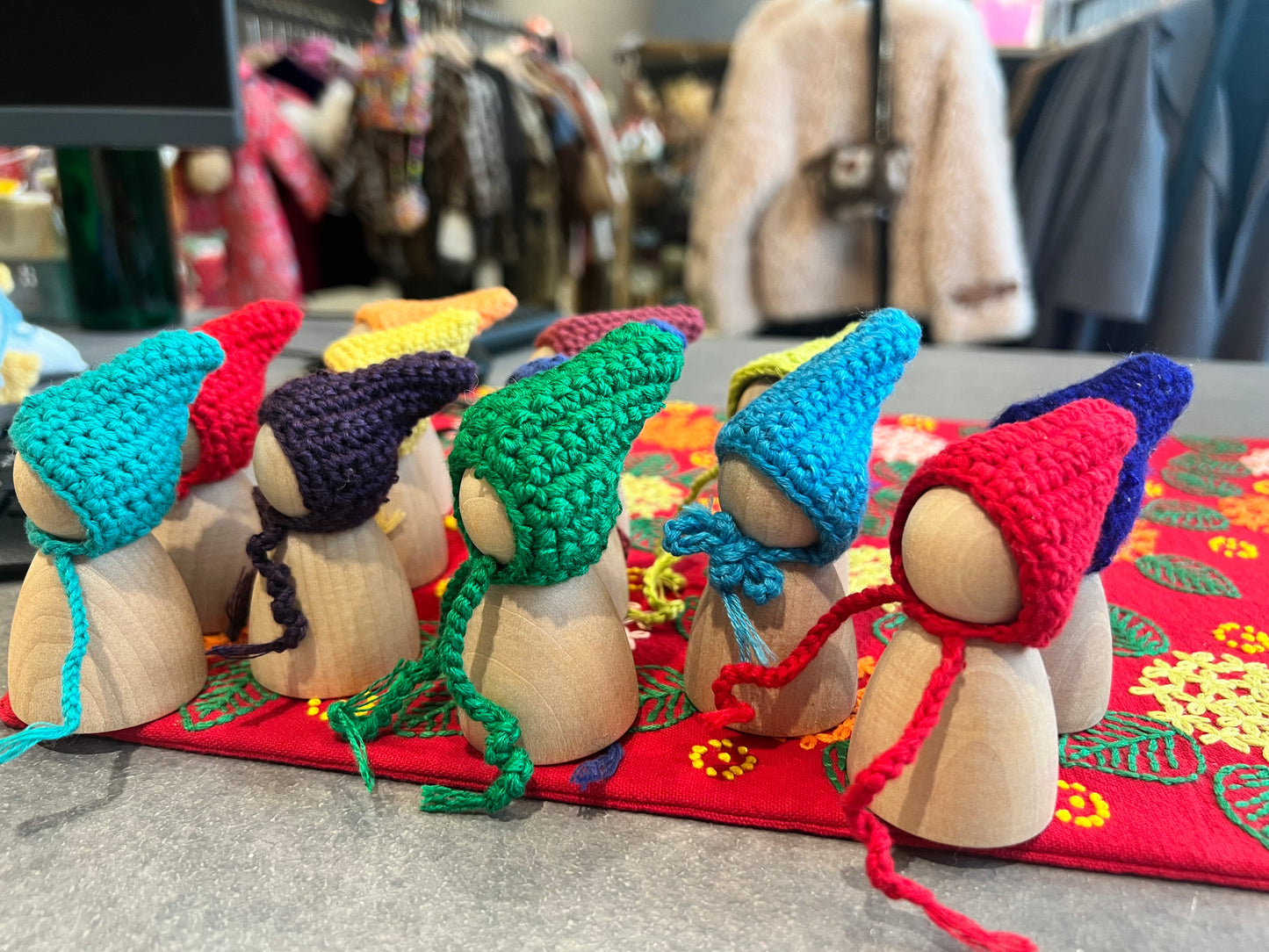 Wooden Little Dolls with Crochet Hat