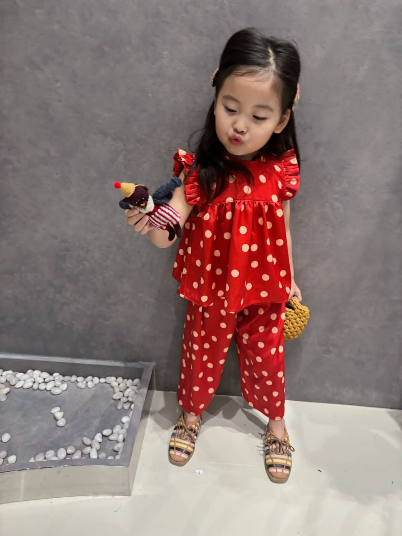 Silk Blended Red polka dot three-piece suit