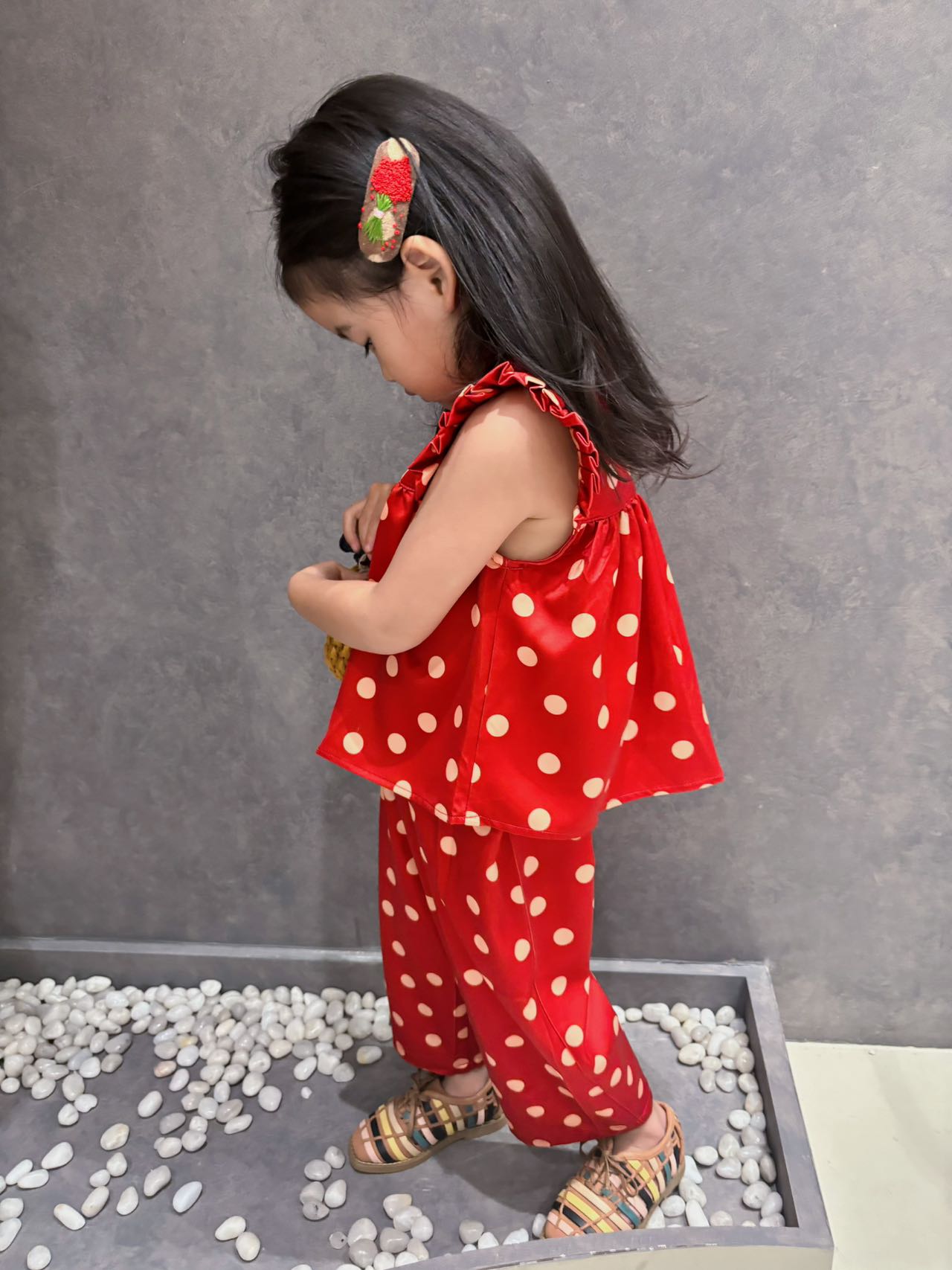 Silk Blended Red polka dot three-piece suit