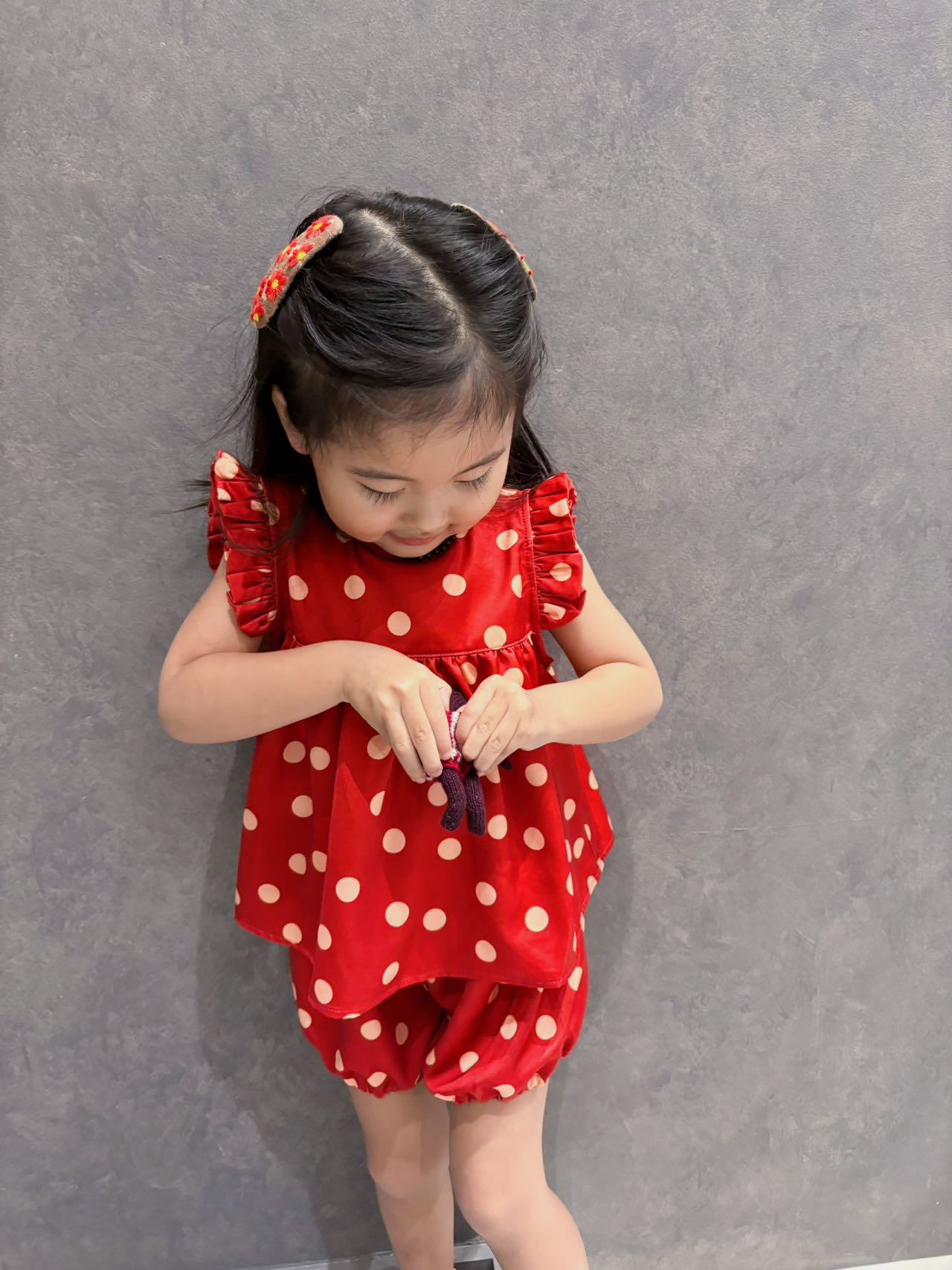 Silk Blended Red polka dot three-piece suit