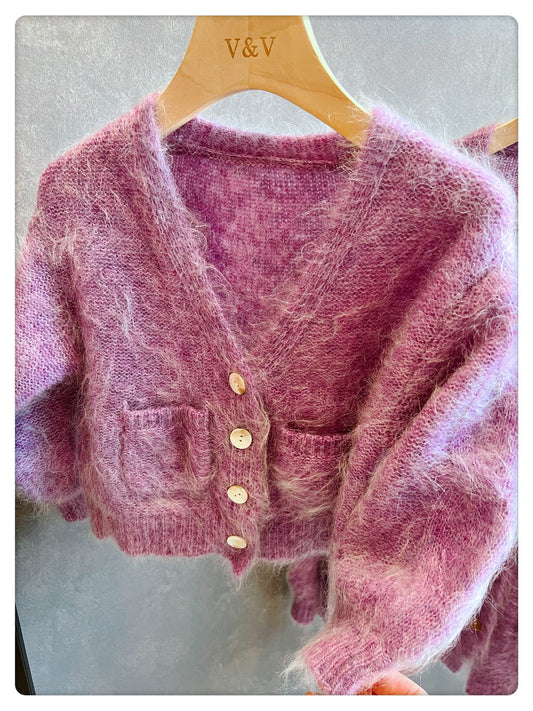 Cashmere and Wool Blended Purple cardigan