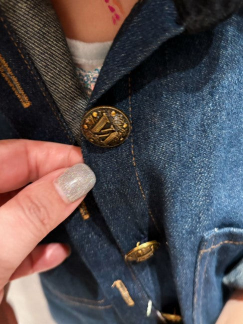 Velvet-trimmed vintage style denim shirt