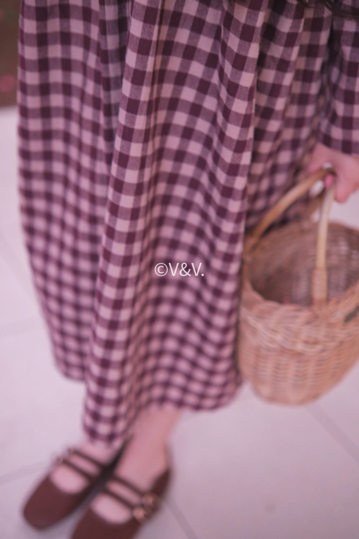 Linen checked long dress