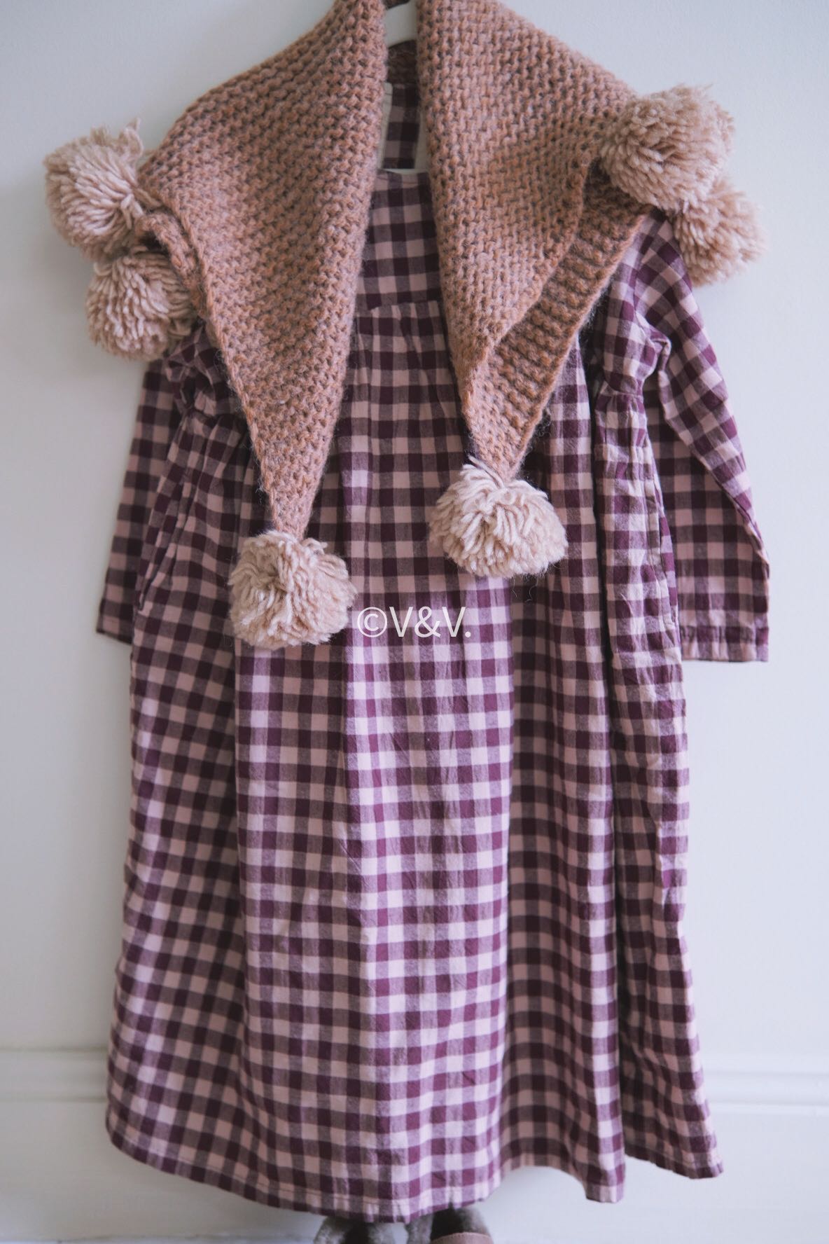 Linen checked long dress