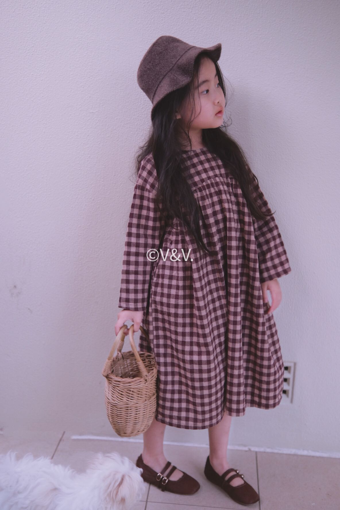 Linen checked long dress