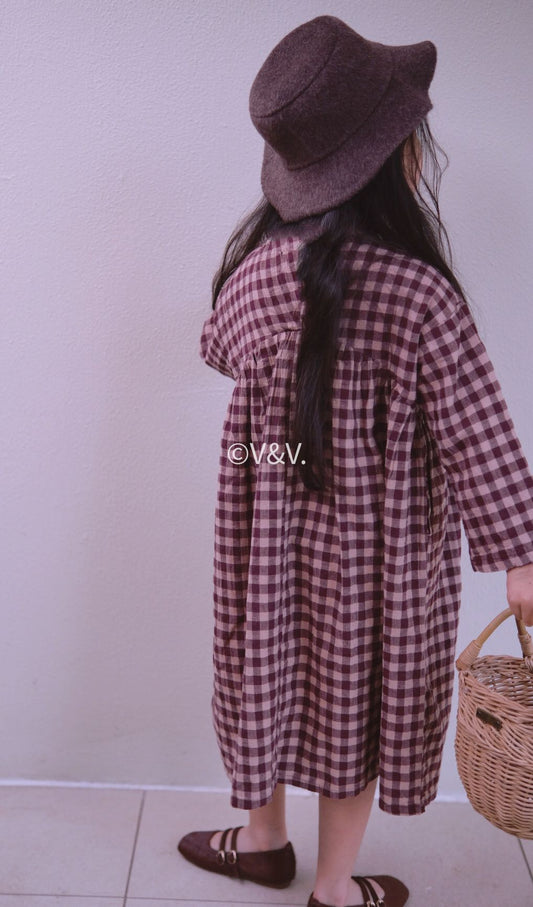 Linen checked long dress