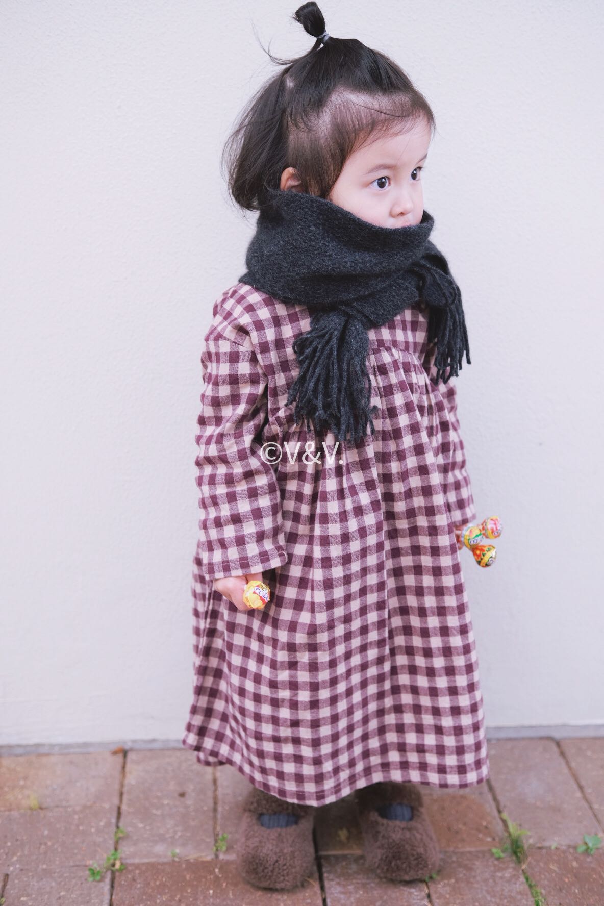 Linen checked long dress