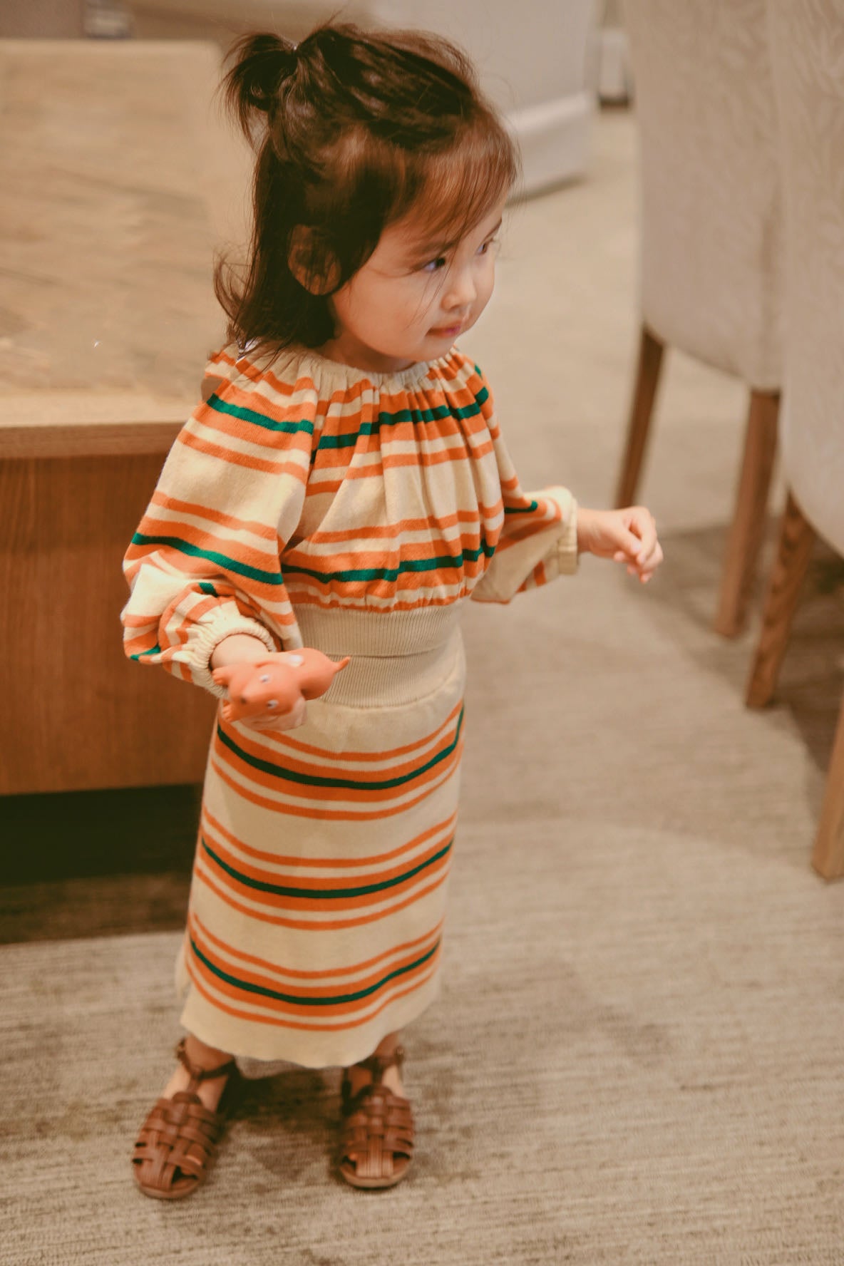 Striped knitted Top and Skirt Set