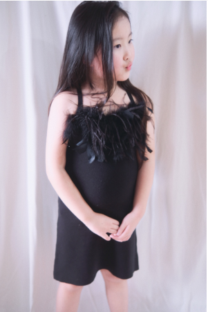 Feather-trimmed Stretch Little Black Dress